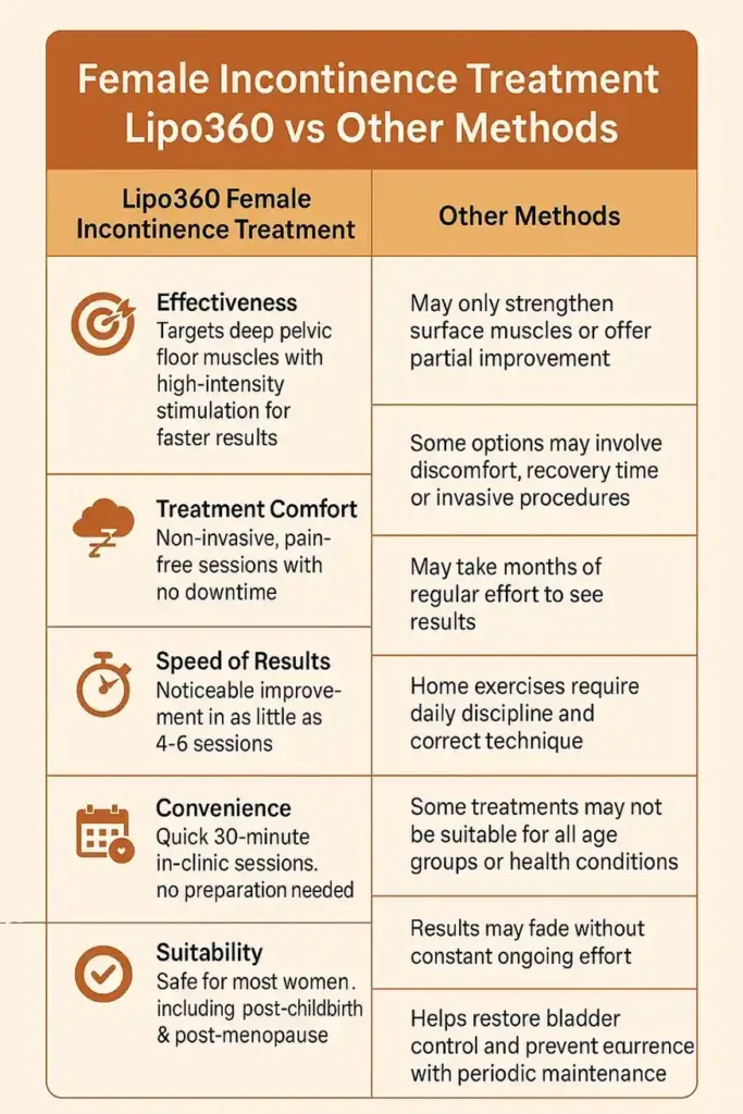 Comprehensive Guide To Female Incontinence Treatment Options 1 Table showing benefits of incontinence treatment Leicestershire